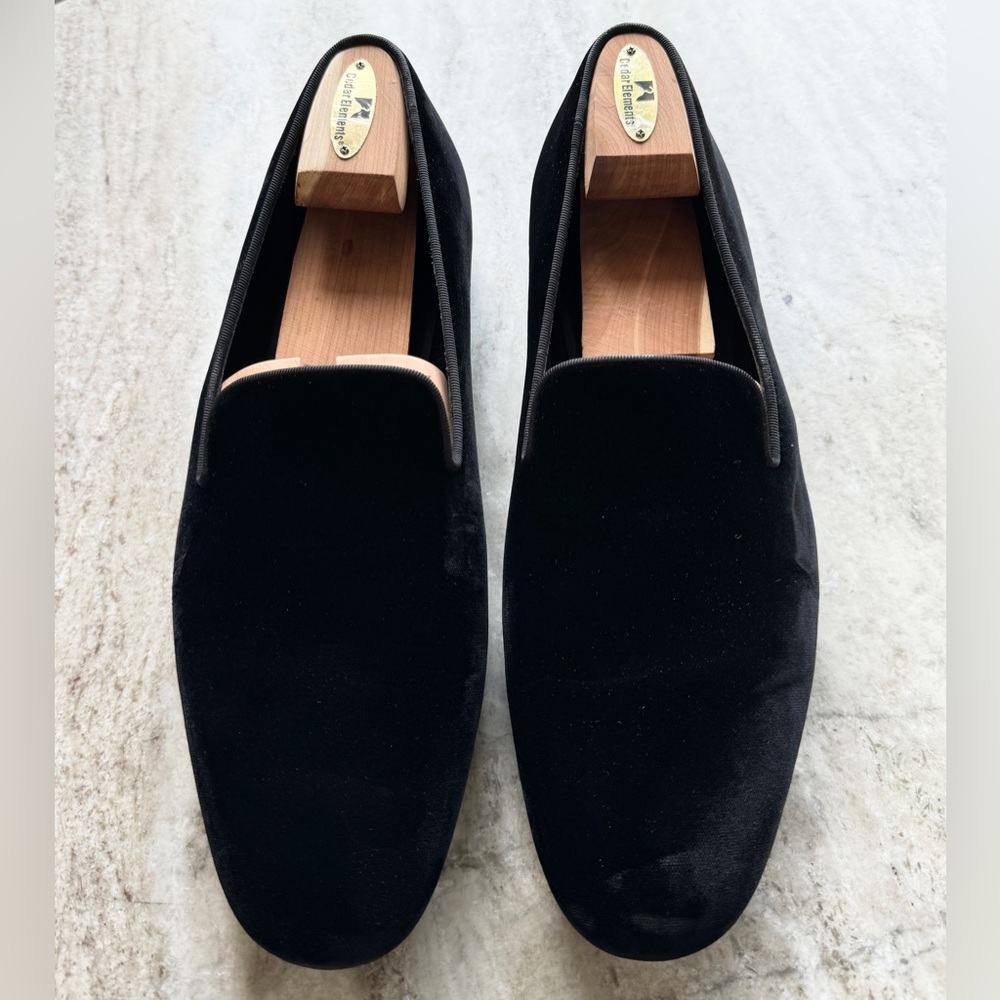PHINEAS COLE BLACK VELVET LOAFERS SLIPPERS $500 12 TUXEDO Stubbs Paul Stuart
